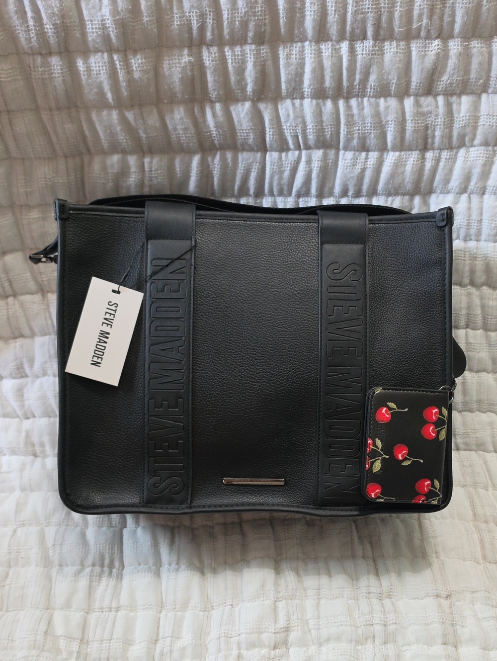 Steve Madden Black XL Tote with Cherry Accent Card Holder